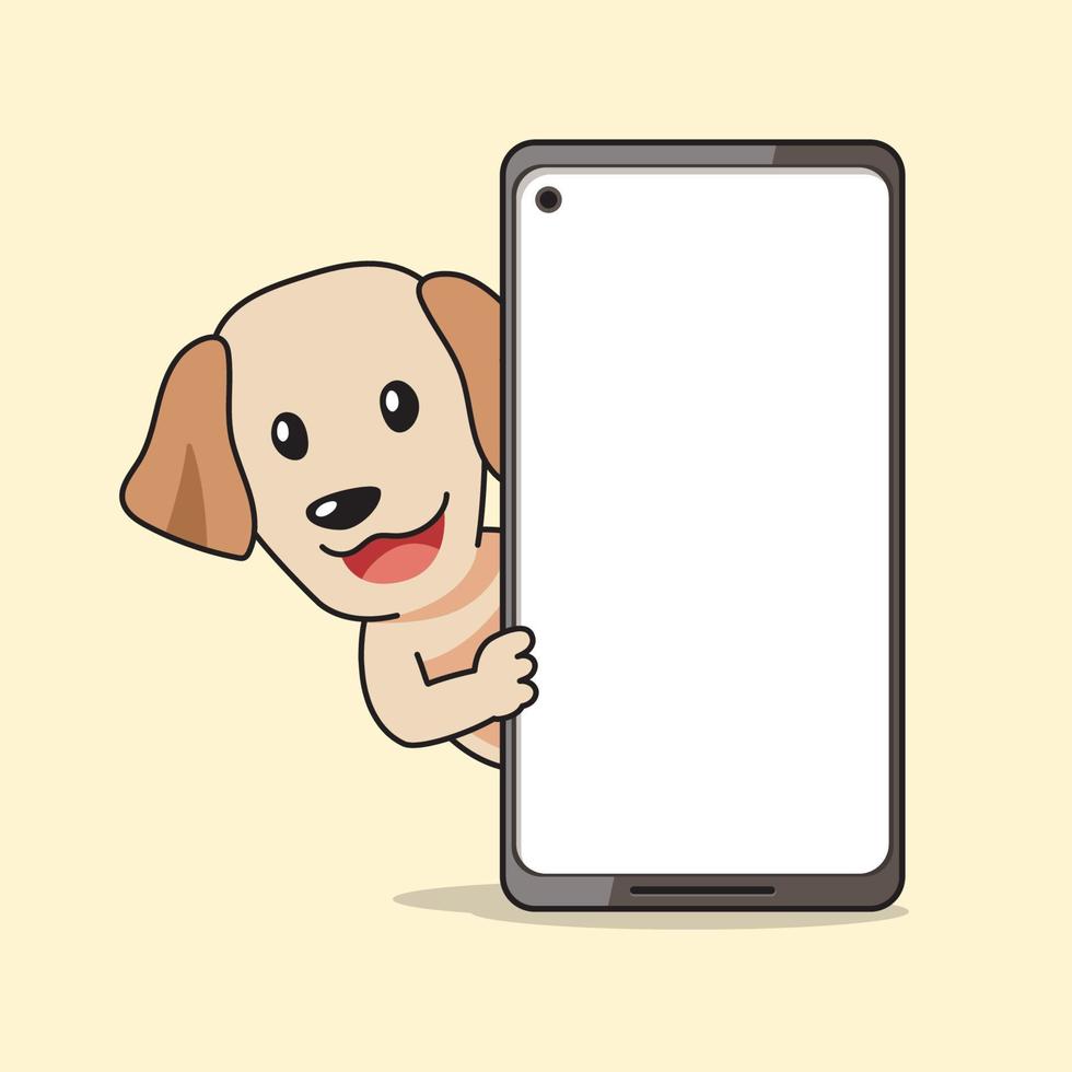 Cartoon character labrador retriever dog and smartphone vector