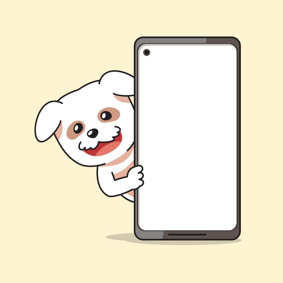 Cartoon character cute dog and smartphone vector