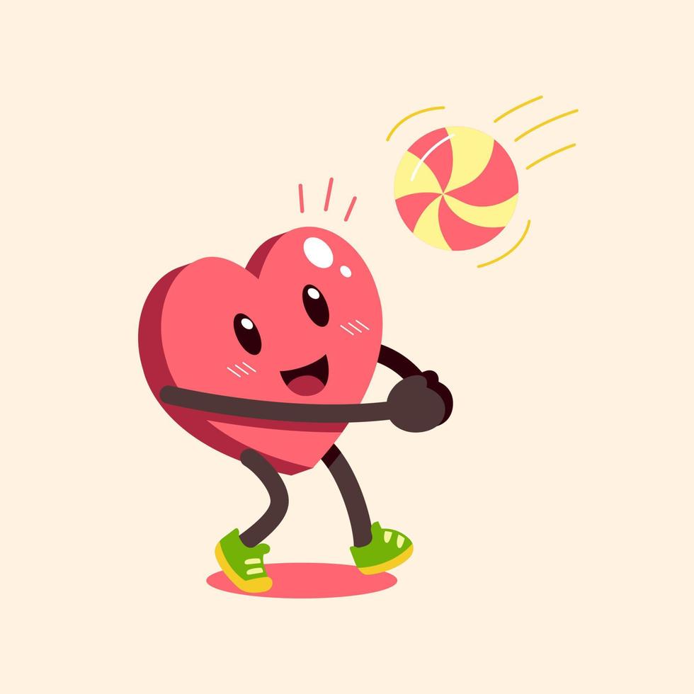 dibujos animados linda corazón personaje jugando con pelota vector