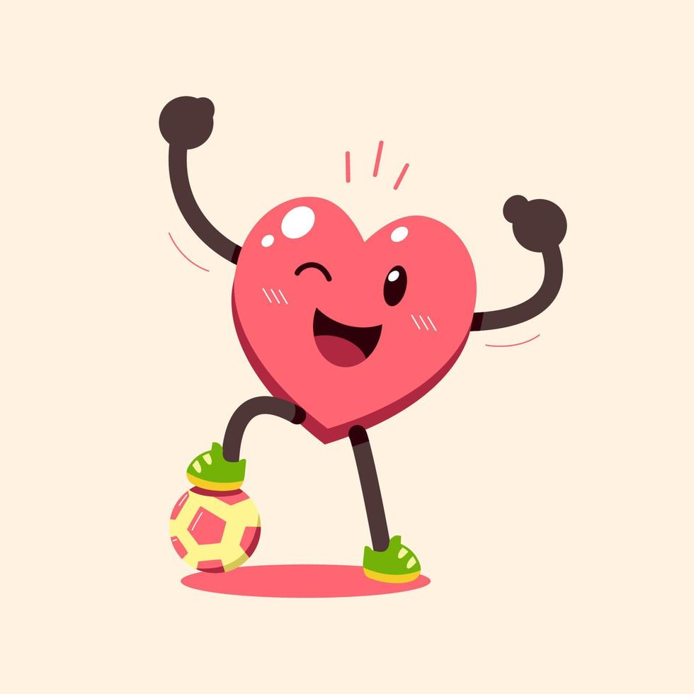 Cartoon healthy heart character with football vector