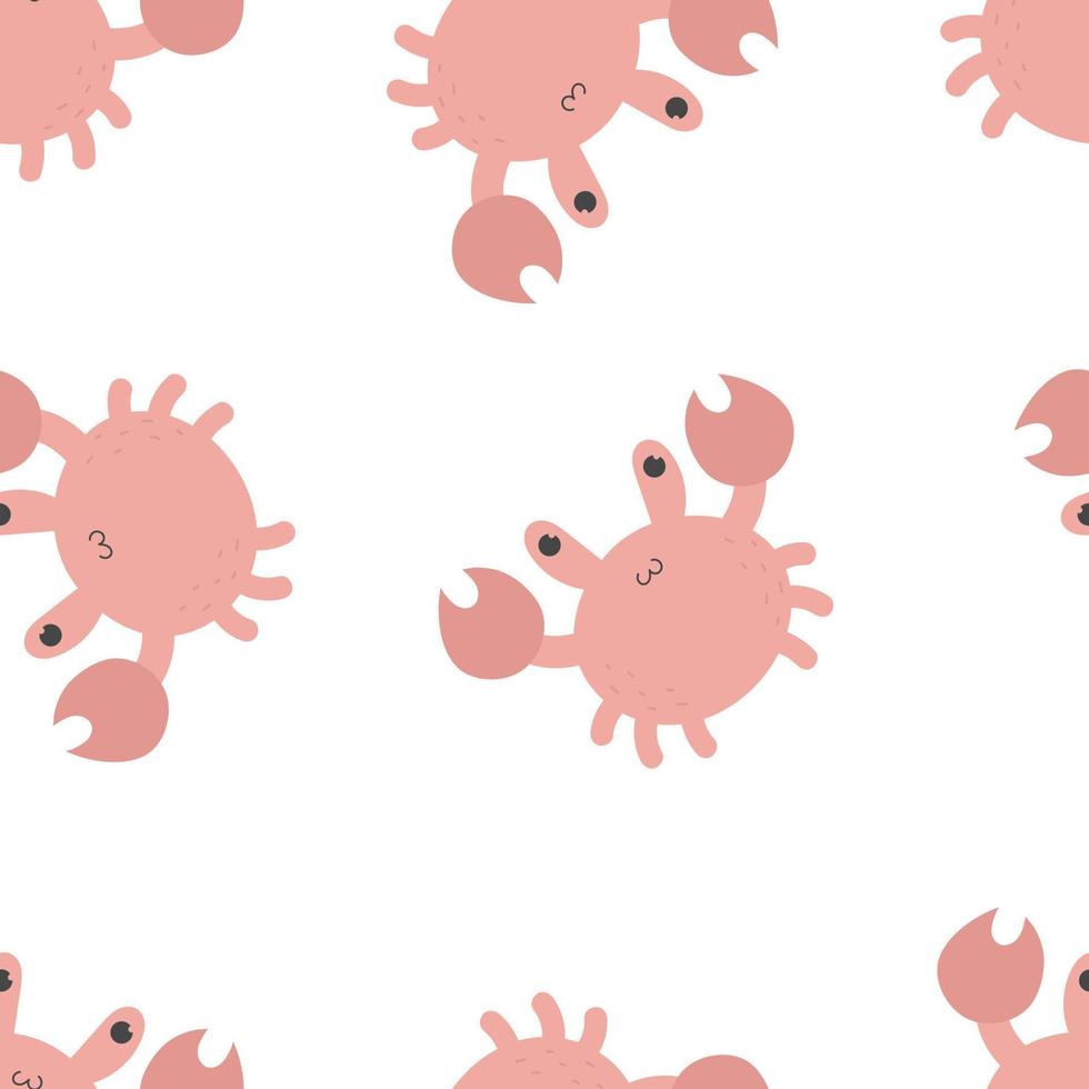 Seamless pattern with cartoon crab. flat style vector. Hand drawing for kids. sea world. baby design for fabric, textile, print, wrapper vector