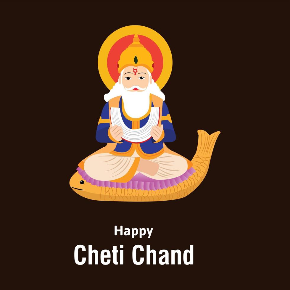 Happy Cheti Chand Jayanti Jhulelal Jayanti Lord Cheti Chand Vector Illustration