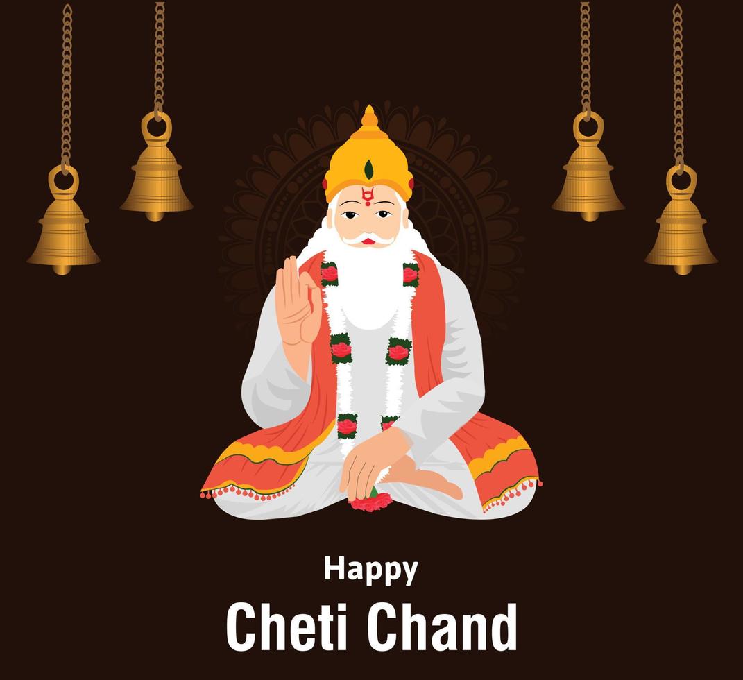Happy Cheti Chand Jayanti Jhulelal Jayanti Lord Cheti Chand Vector Illustration