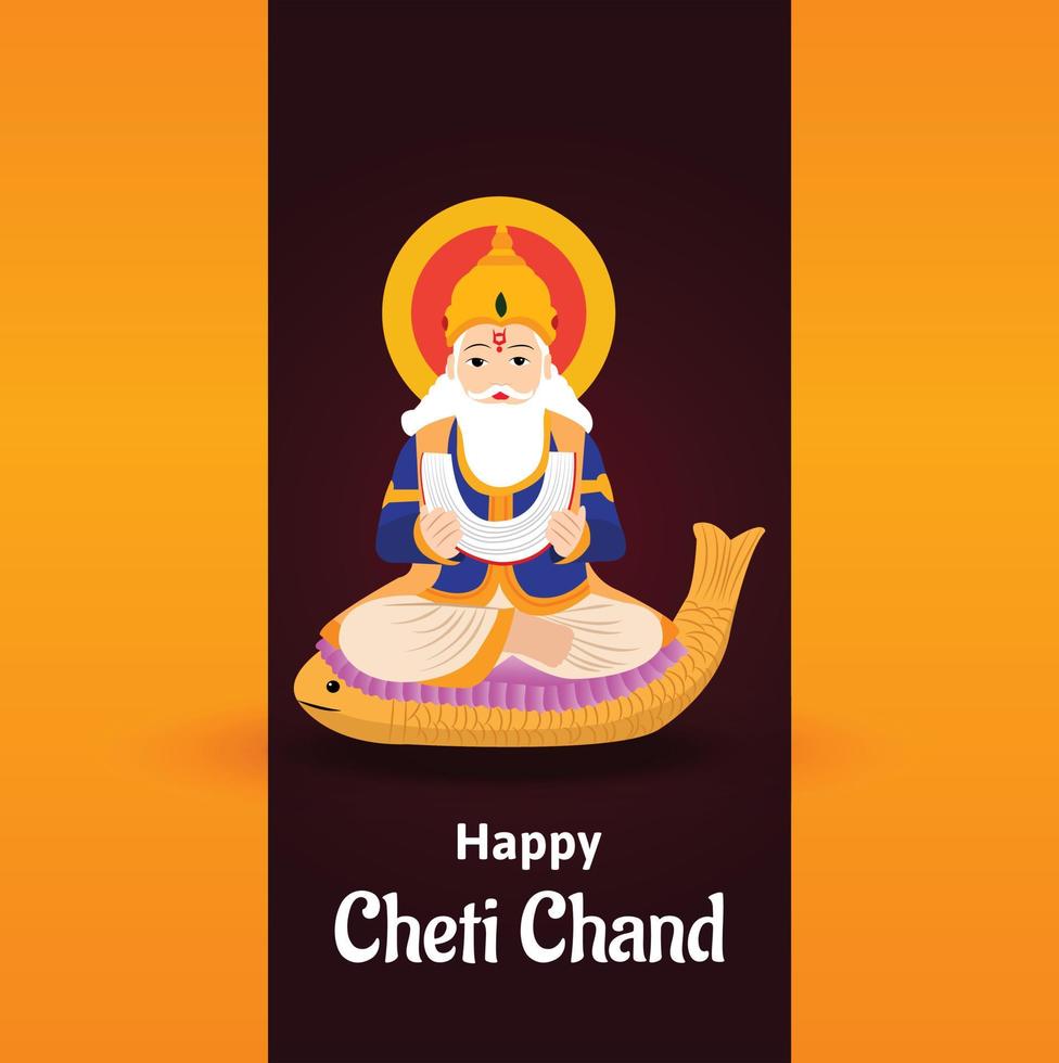 Happy Cheti Chand Jayanti Jhulelal Jayanti Lord Cheti Chand Vector Illustration