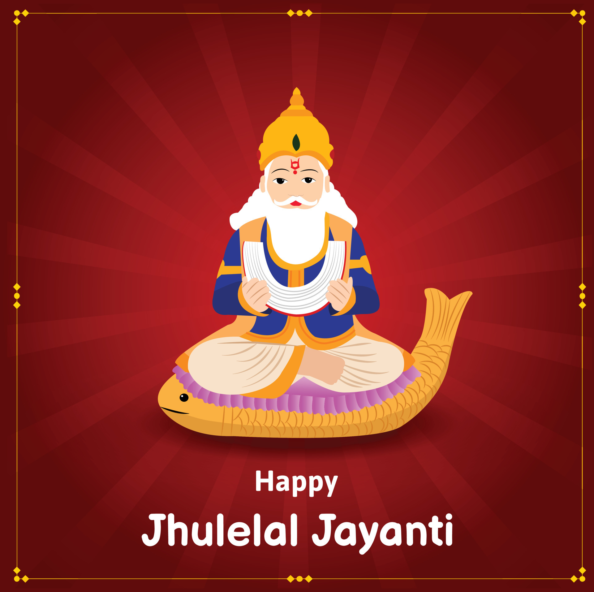 Happy Cheti Chand Jayanti Jhulelal Jayanti Lord Cheti Chand Vector