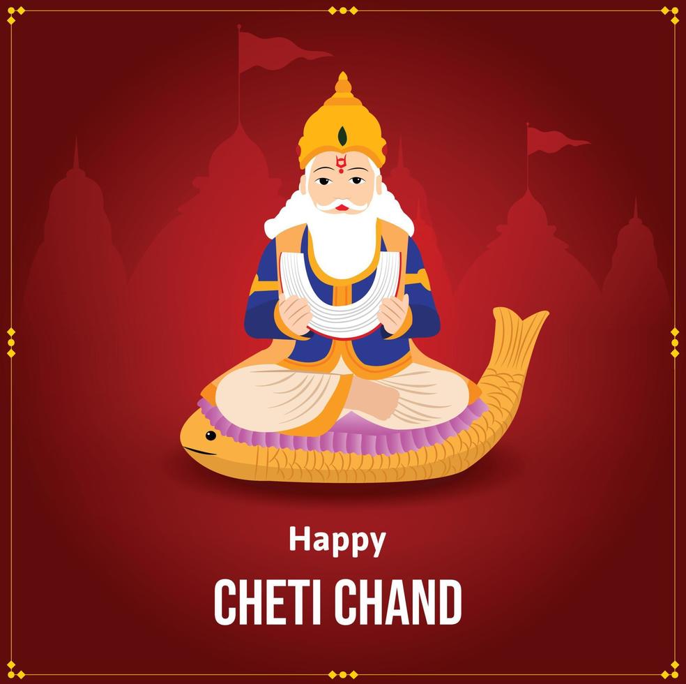 Happy Cheti Chand Jayanti Jhulelal Jayanti Lord Cheti Chand Vector Illustration