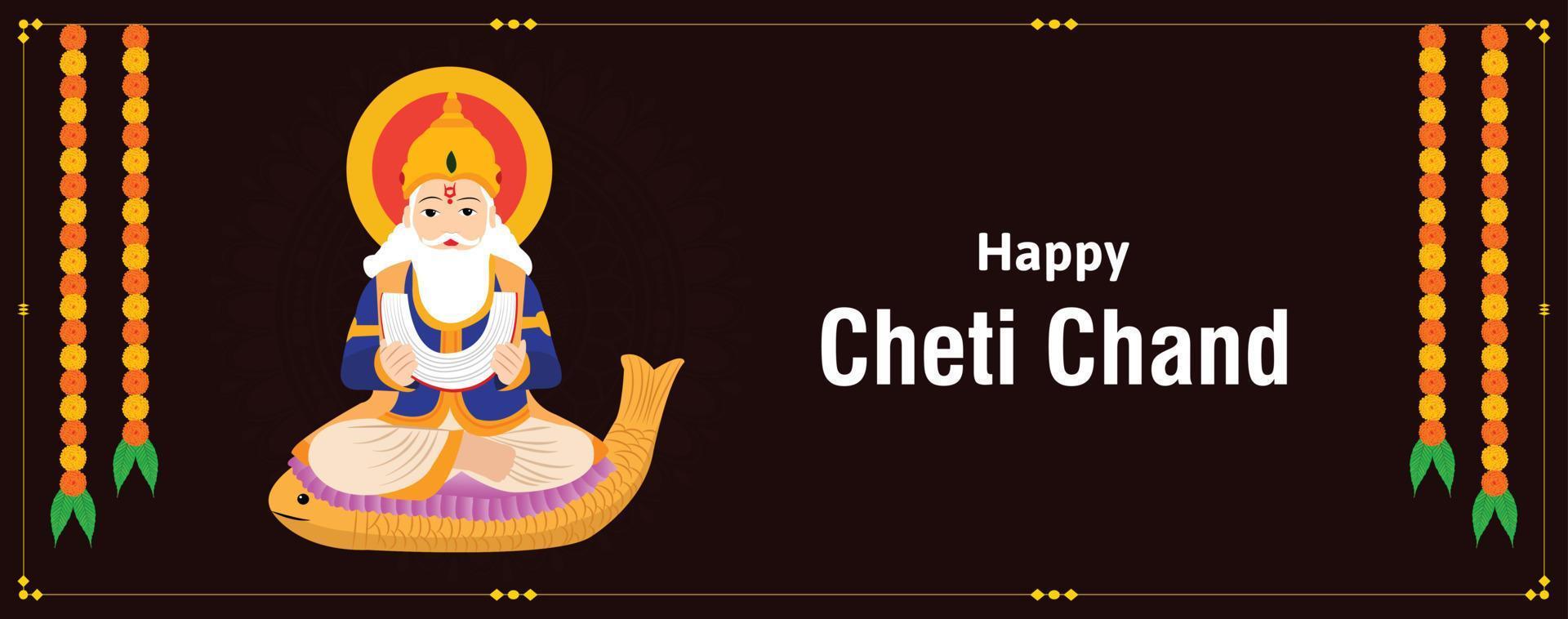 Happy Cheti Chand Jayanti Jhulelal Jayanti Lord Cheti Chand Vector Illustration