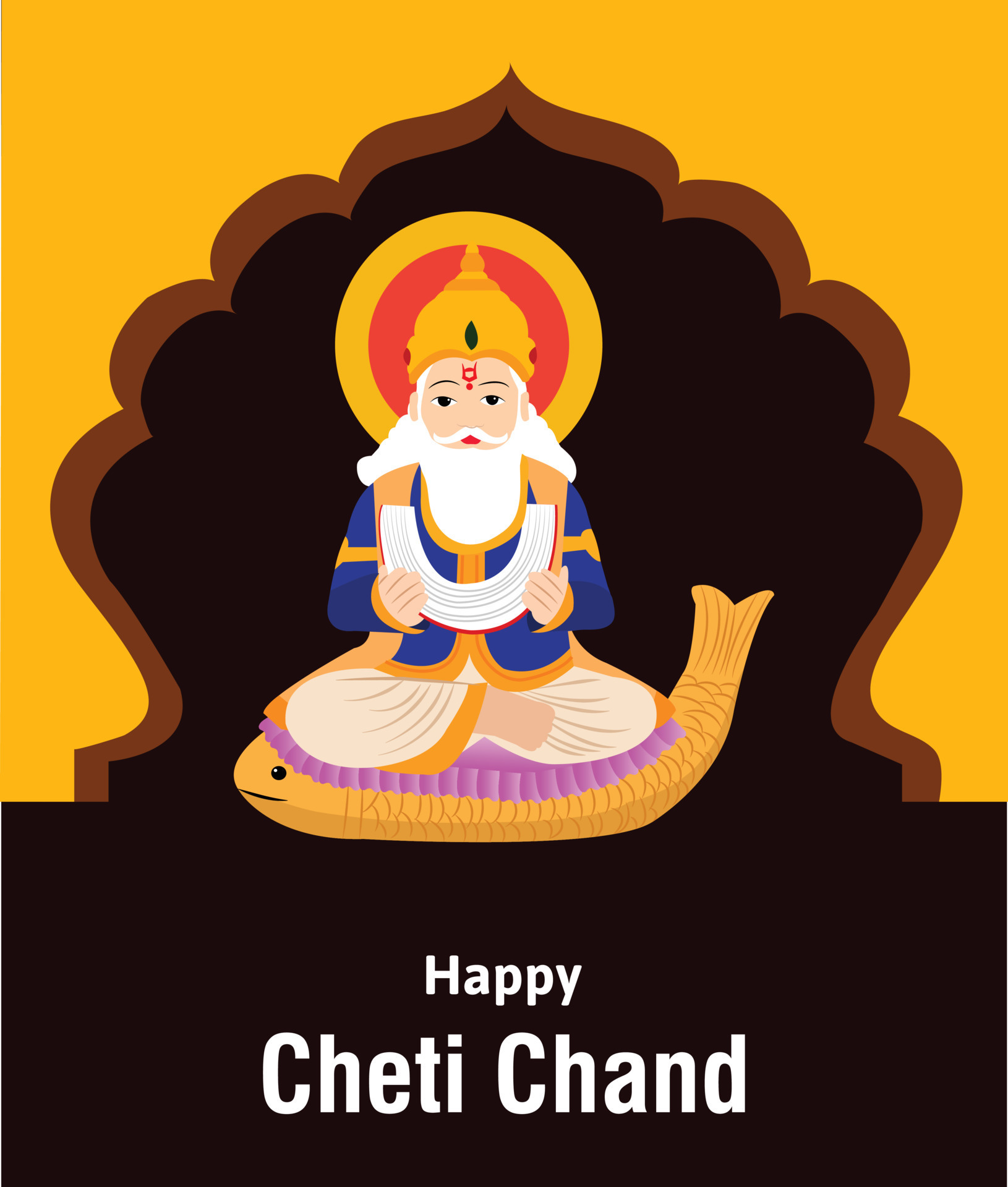 Happy Cheti Chand Jayanti Jhulelal Jayanti Lord Cheti Chand Vector