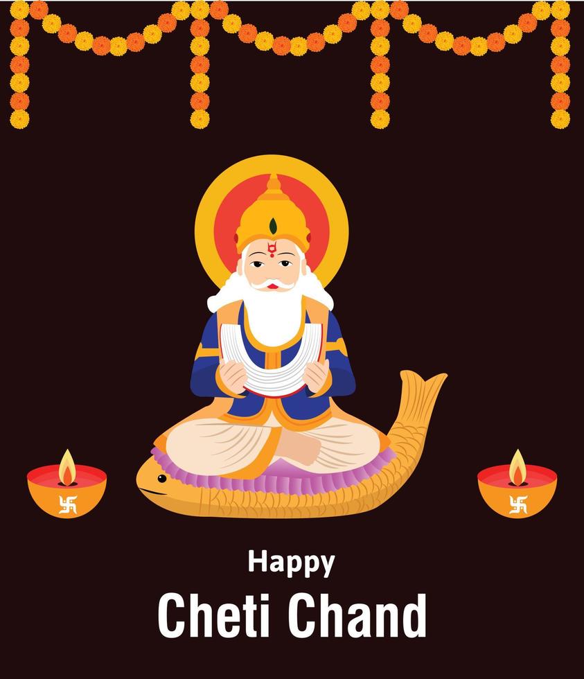 Happy Cheti Chand Jayanti Jhulelal Jayanti Lord Cheti Chand Vector Illustration