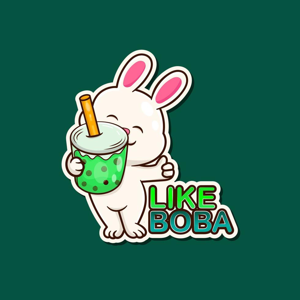 linda conejito mascota participación un boba beber. vector