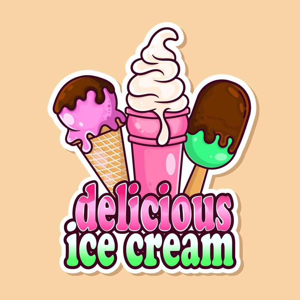 Colorful ice cream logo with text vector