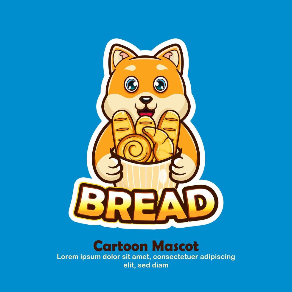 Cute Shiba with a basket of bread. Mascot for bakery. vector
