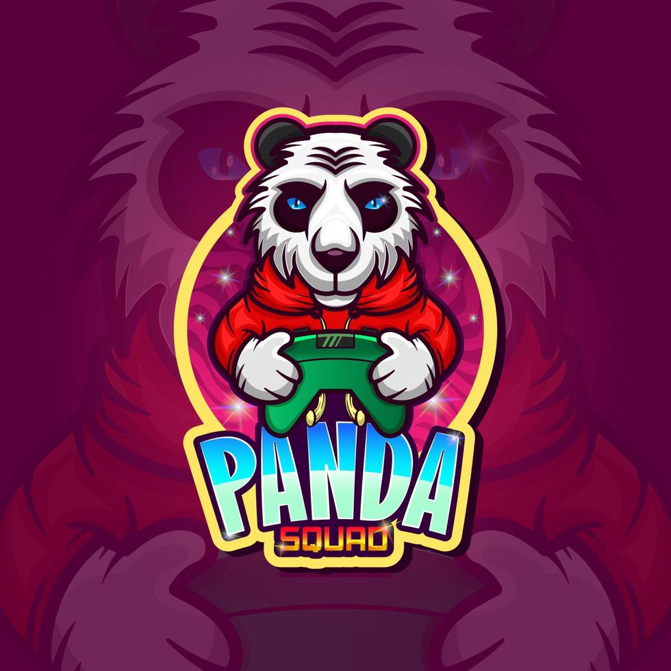 Panda game mascot with gamepad. vector