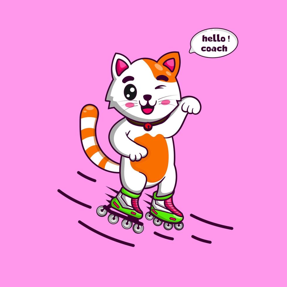 cute cat  with roller skate vector