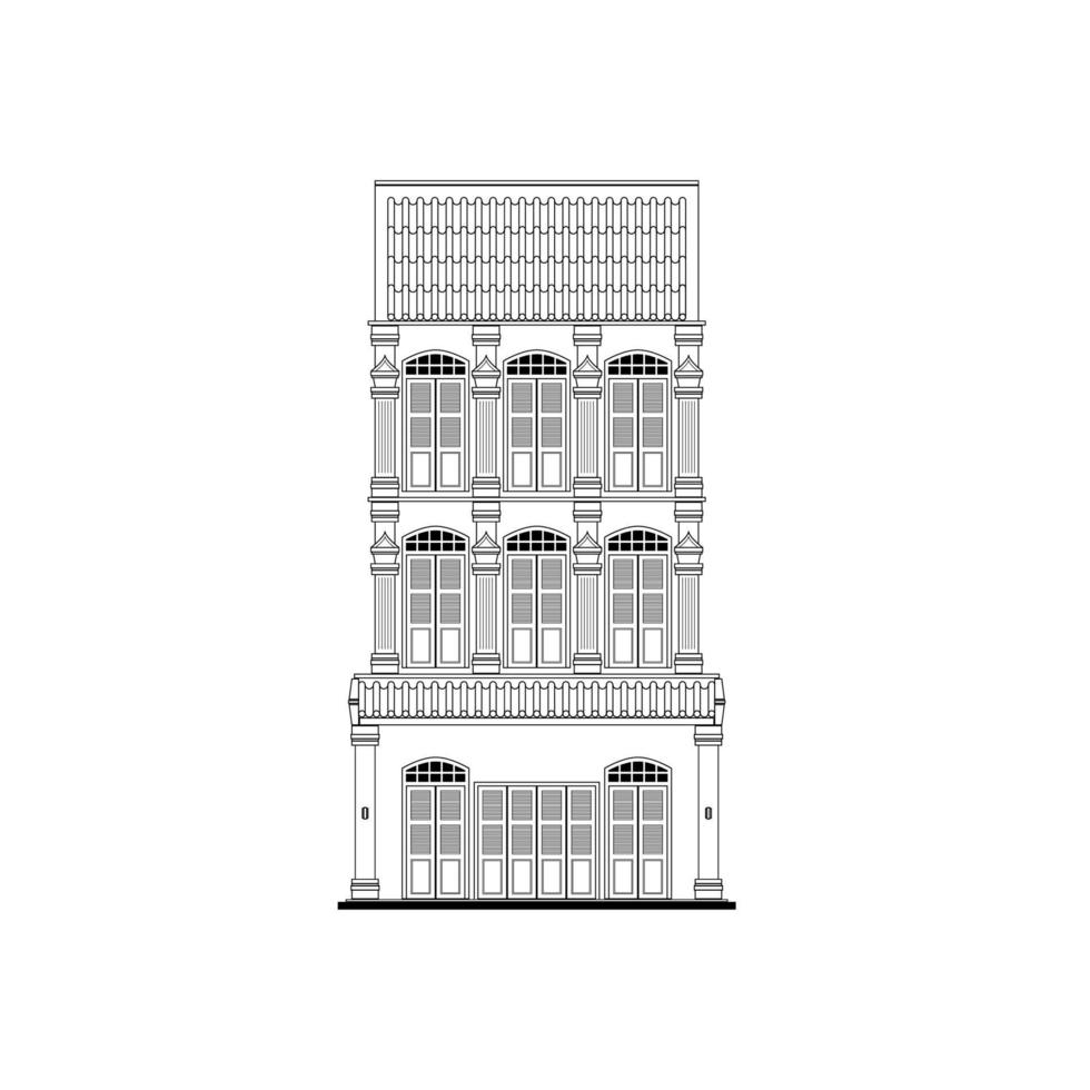 arquitectura casa estilo sino portugués antiguo ciudad. arquitectura edificio fuente vista, casa contorno dibujo en blanco fondo, vector. arquitectura para casa diseño, hogar, elemento, objeto, póster. vector