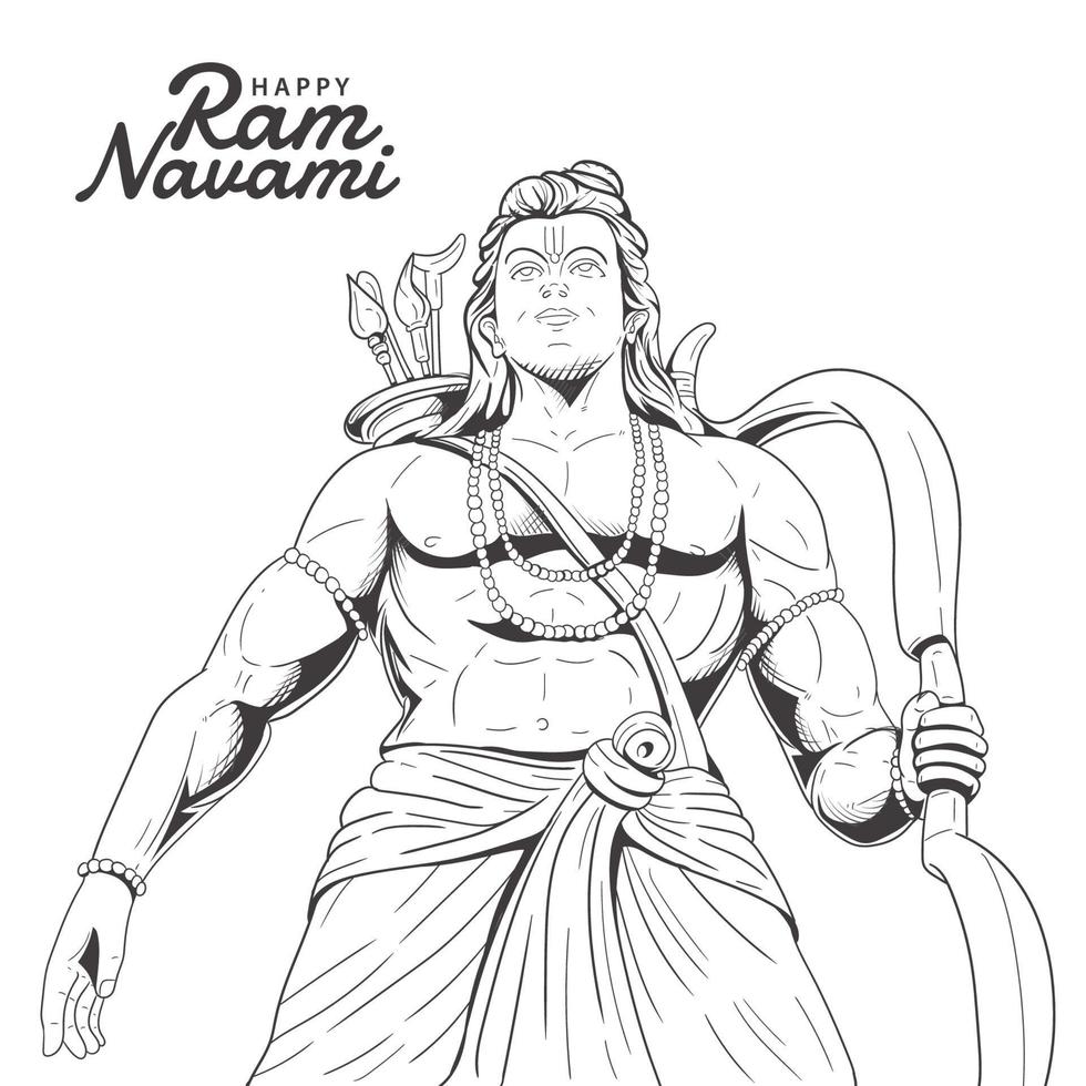 illustration sketch of Lord Rama with bow arrow. Happy Ram Navami vector