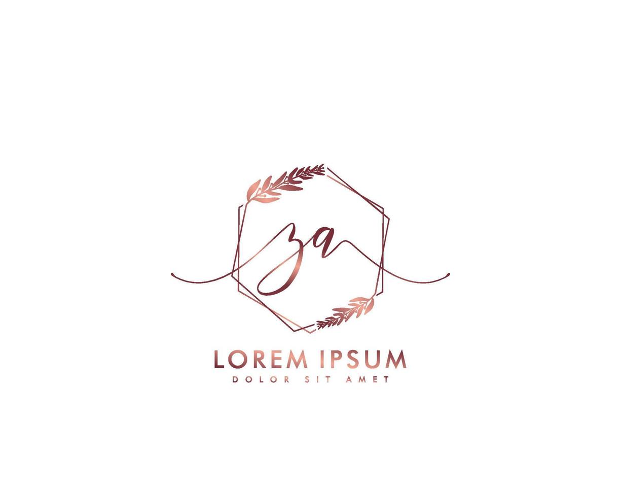 Initial letter ZA Feminine logo beauty monogram and elegant logo design, handwriting logo of initial signature, wedding, fashion, floral and botanical with creative template vector