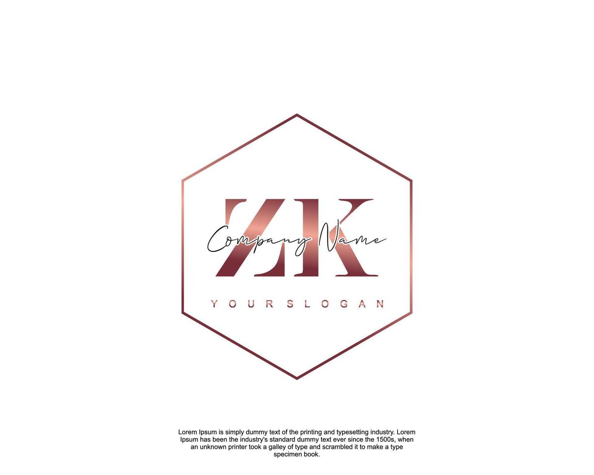 Initial letter ZK Feminine logo beauty monogram and elegant logo design, handwriting logo of initial signature, wedding, fashion, floral and botanical with creative template vector