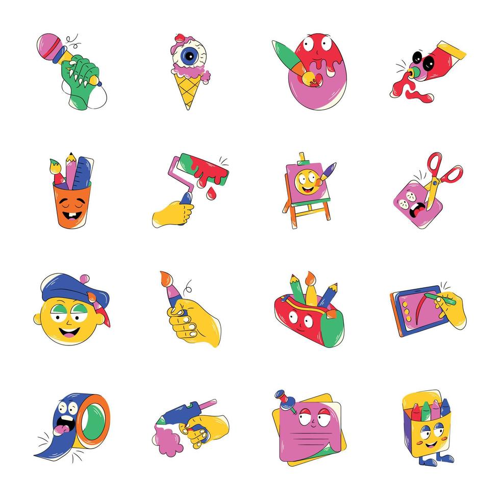 Artistic Feeling Stickers Set in Flat Style vector