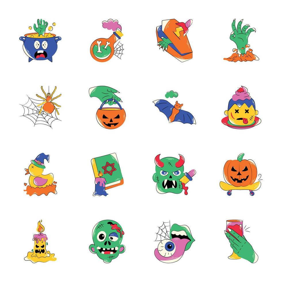 Premium Set of Spooky Flat Stickers vector