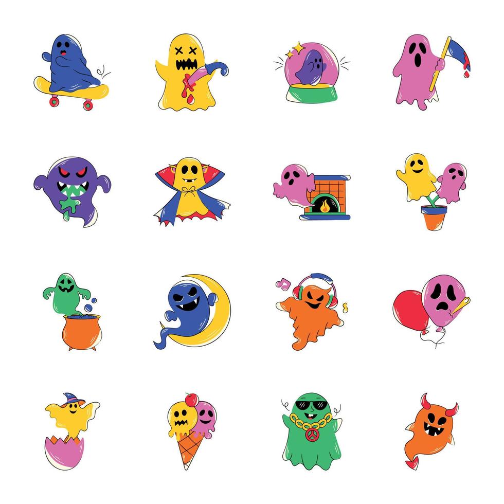 Pack of Flat Style Creepy Ghost Stickers 20866910 Vector Art at Vecteezy