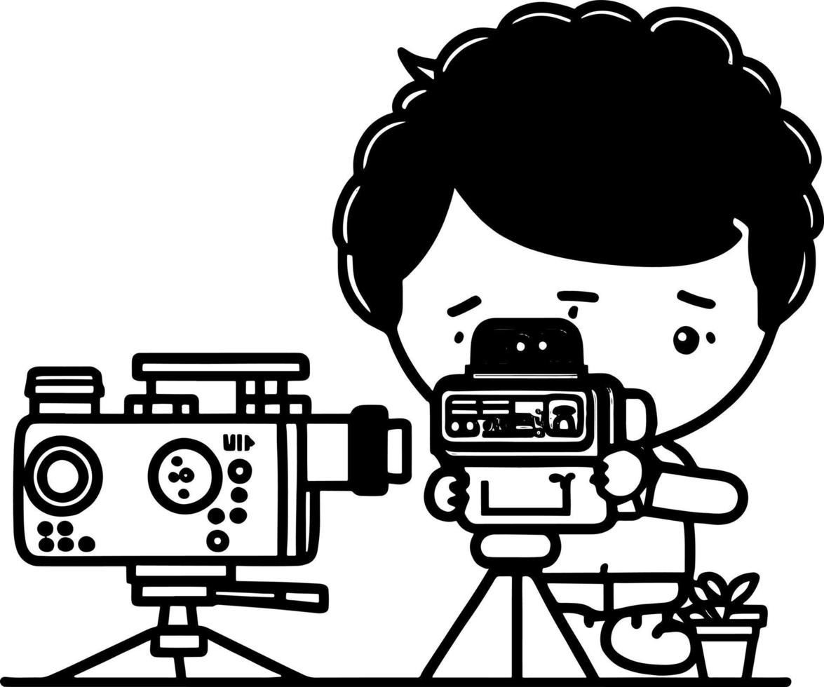 Outline Illustration of Kid Boy Film maker vector