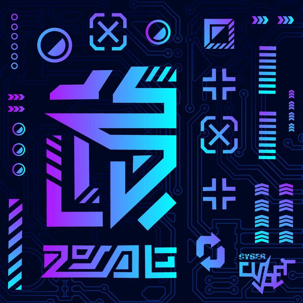 Cyberpunk design with dark background. Abstract technology vector illustration.