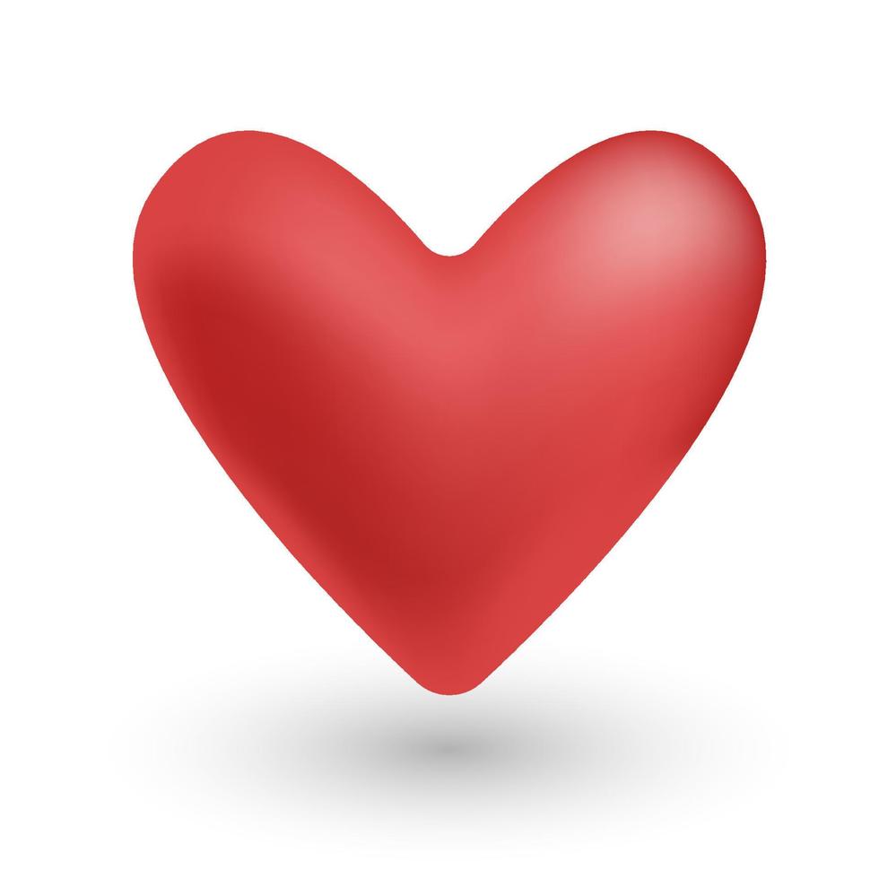 Red heart. Realistic 3d design icon heart symbol love. Vector illustration.