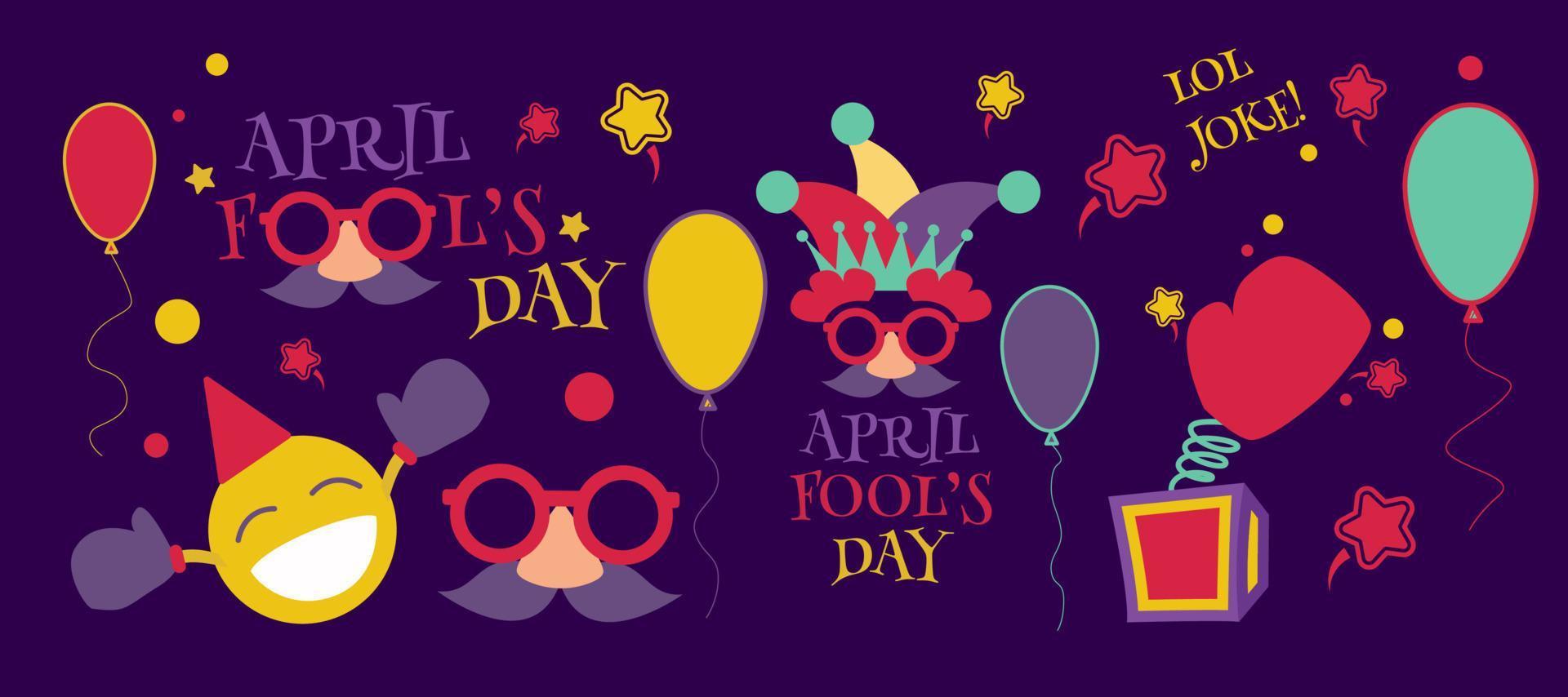 Set of April fool s day logo design, sticker, Label element Vector Illustration.