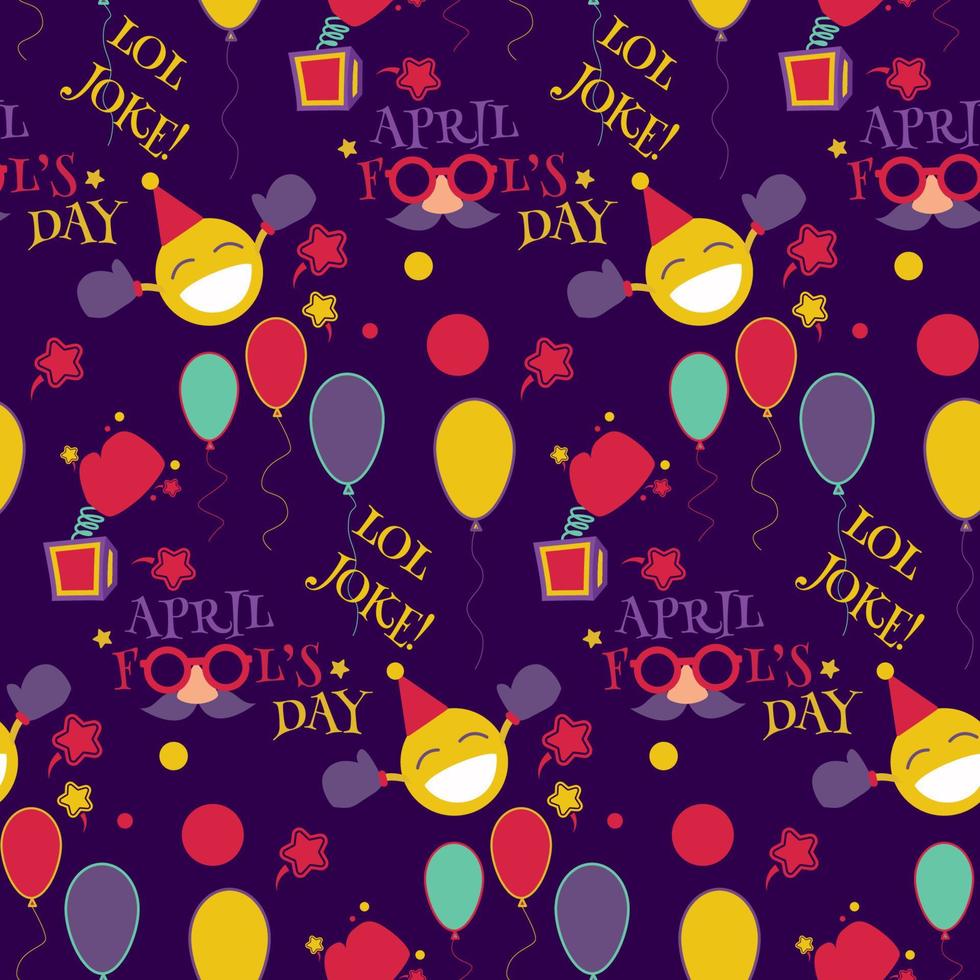 Joke seamless pattern. Word Joke with surprise box and jester. Hand drawn vector for Fool s day.