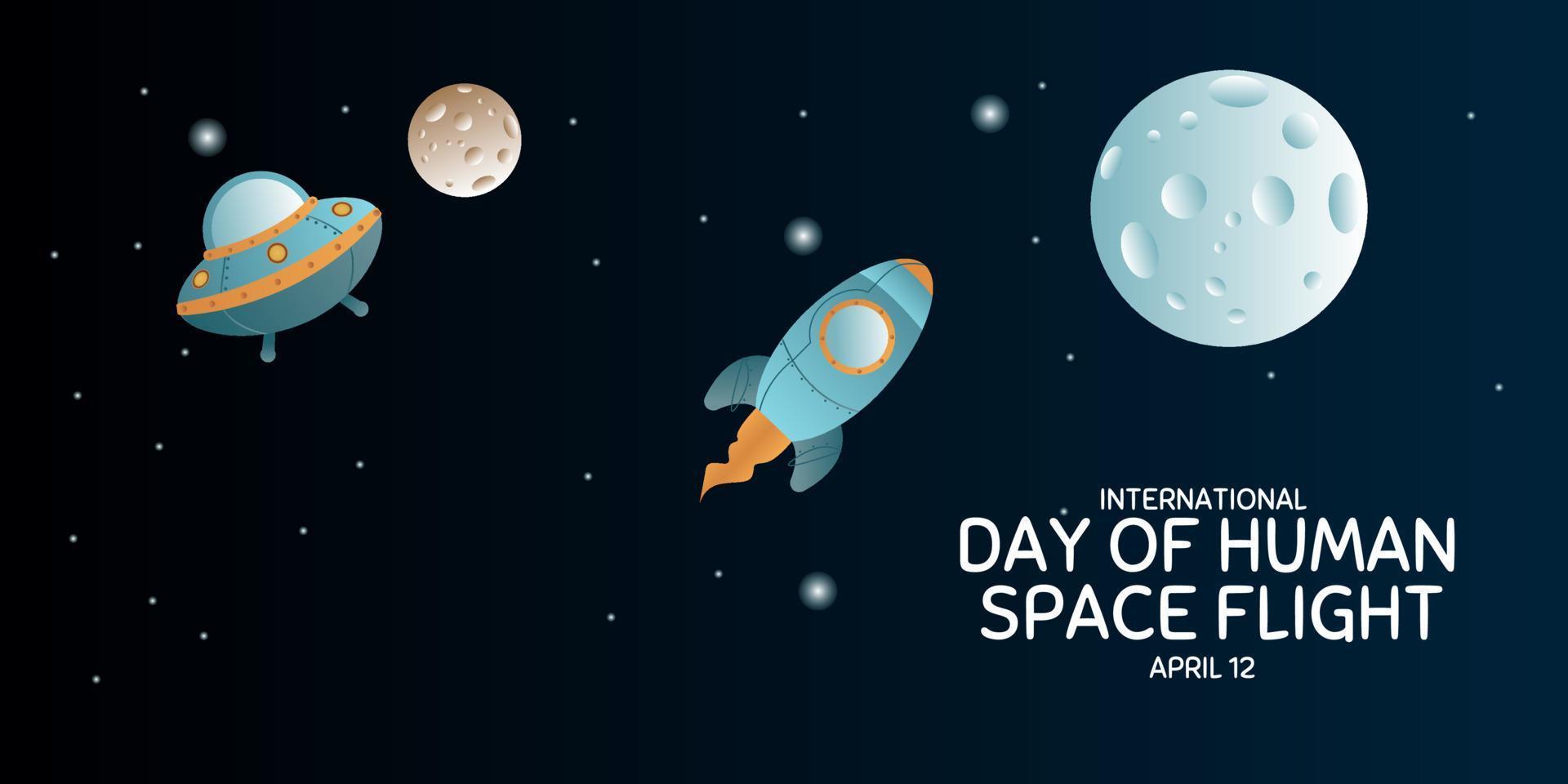 International day human space flight. 12 April Cosmonautics Day banner with rocket. Horizontal web banner. vector