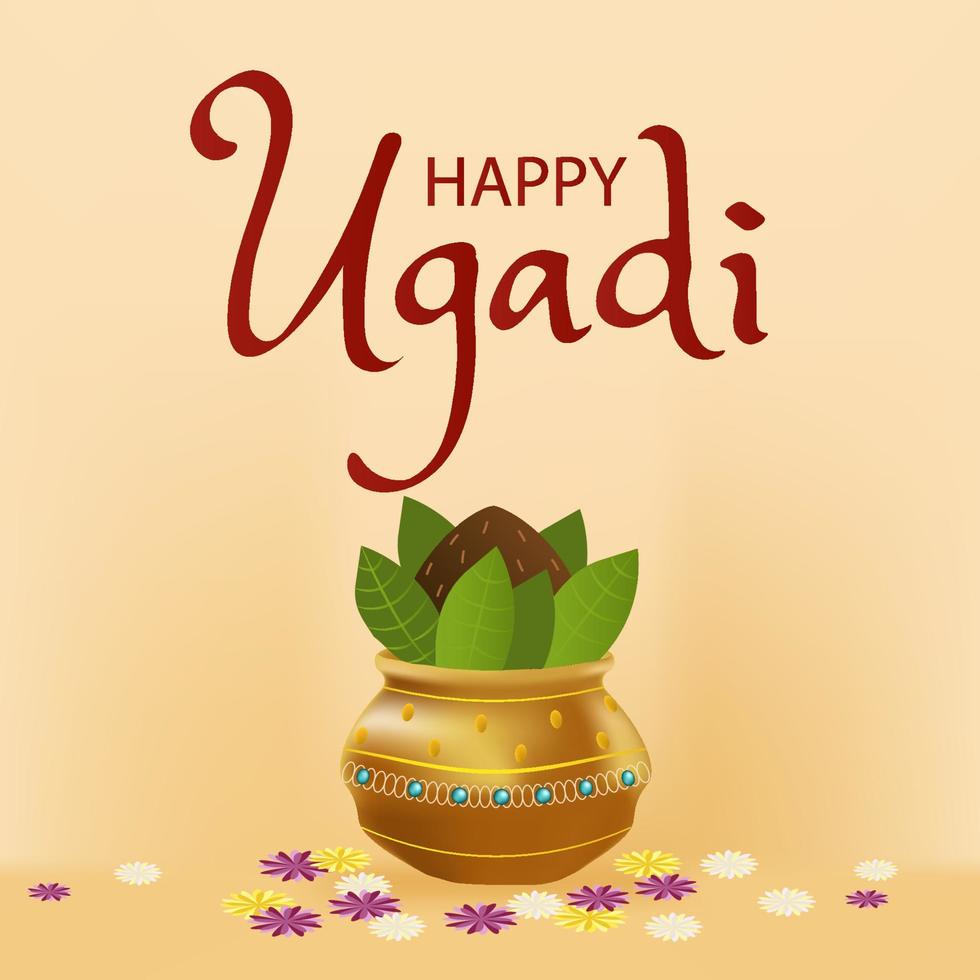 Happy Ugadi with traditional for India, New Year Festival Ugadi isolated red background vector