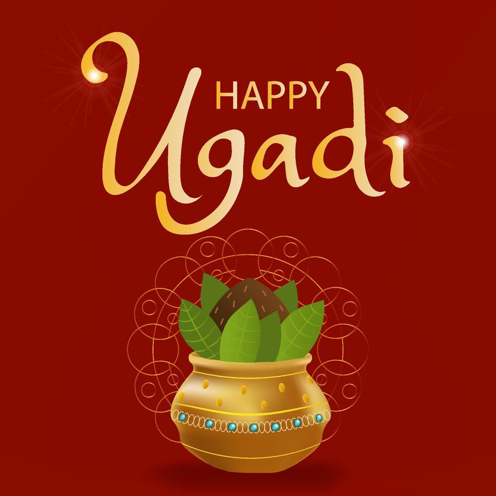 Happy Ugadi with traditional for India, New Year Festival Ugadi isolated red background vector