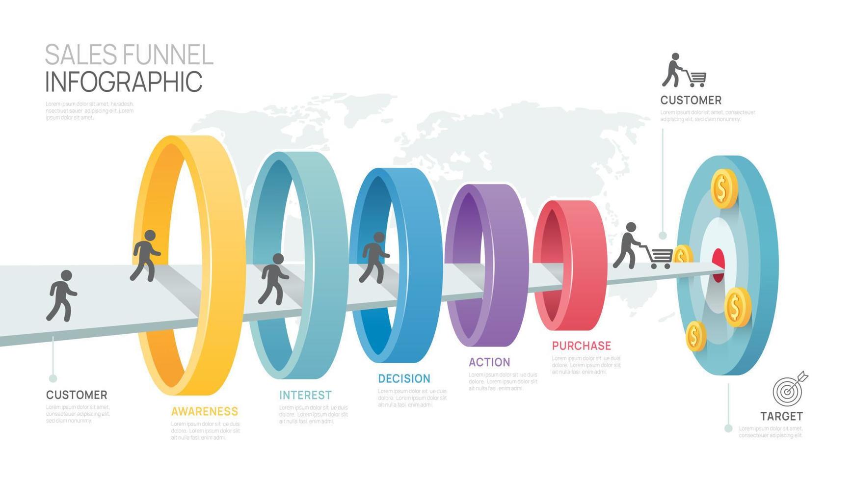 Infographic Sales funnel diagram template for business. Modern  Timeline 5 step level, digital marketing data, presentation vector infographics.