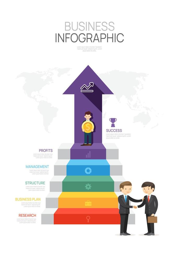 Infographic Modern Stair template for business. 5 steps Timeline, element diagram arrow and topics, presentation vector infographic.