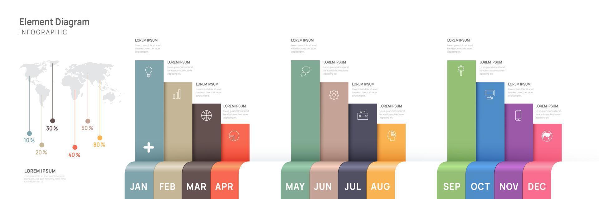 infografía modelo para negocio. 12 meses moderno cronograma elemento diagrama calendario, 4 4 trimestre pasos hito presentación vector infografía.
