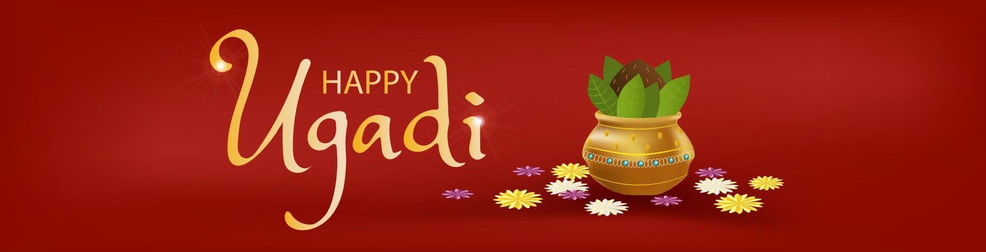 Happy Ugadi with traditional for India, New Year Festival Ugadi isolated red background vector