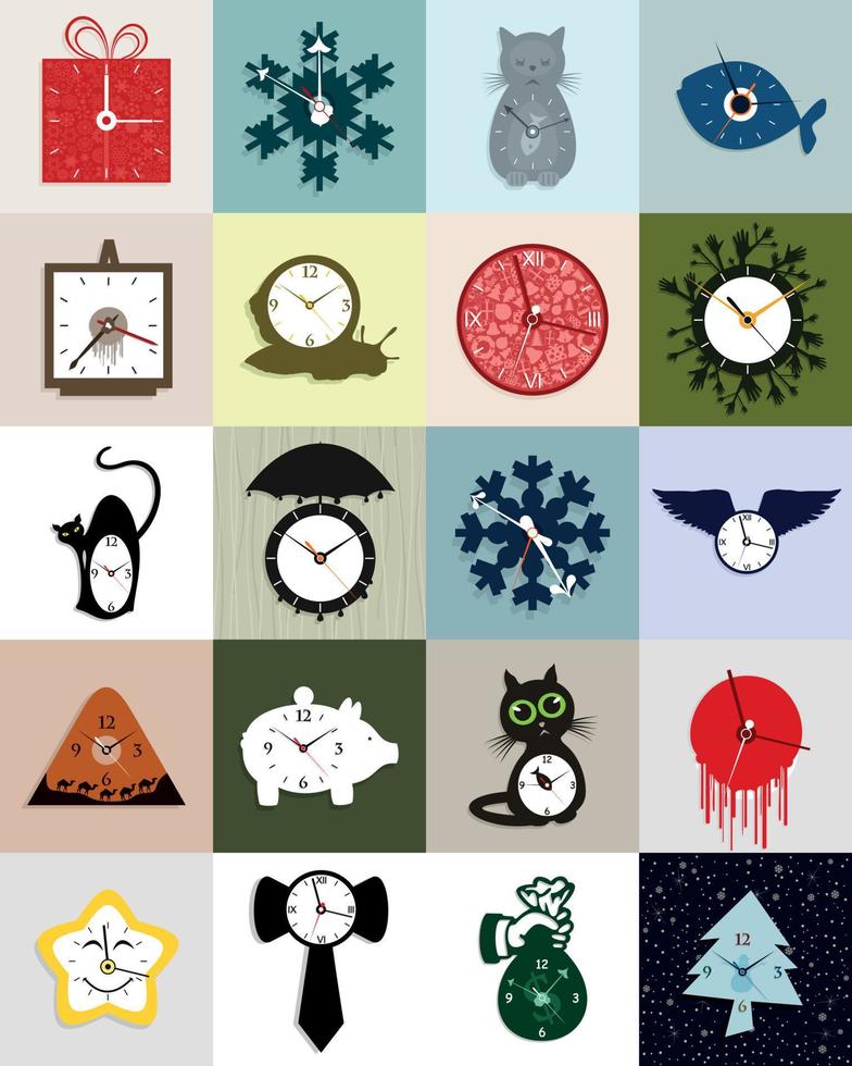 relojes íconos conjunto en plano estilo. vector ilustración