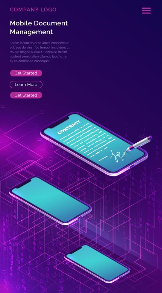 Mobile document manager or e-signature concept vector
