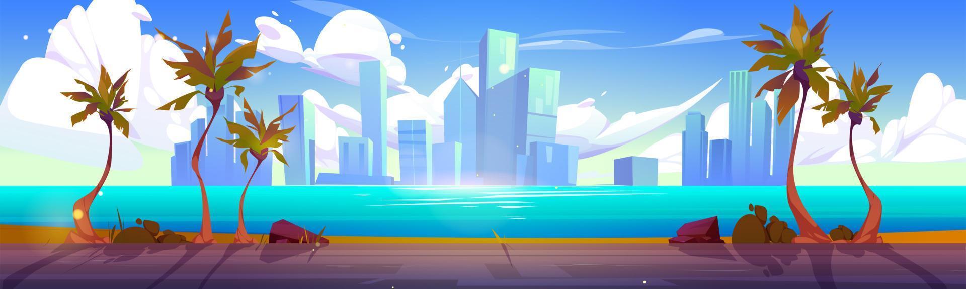 Summer tropical background with palm and road vector