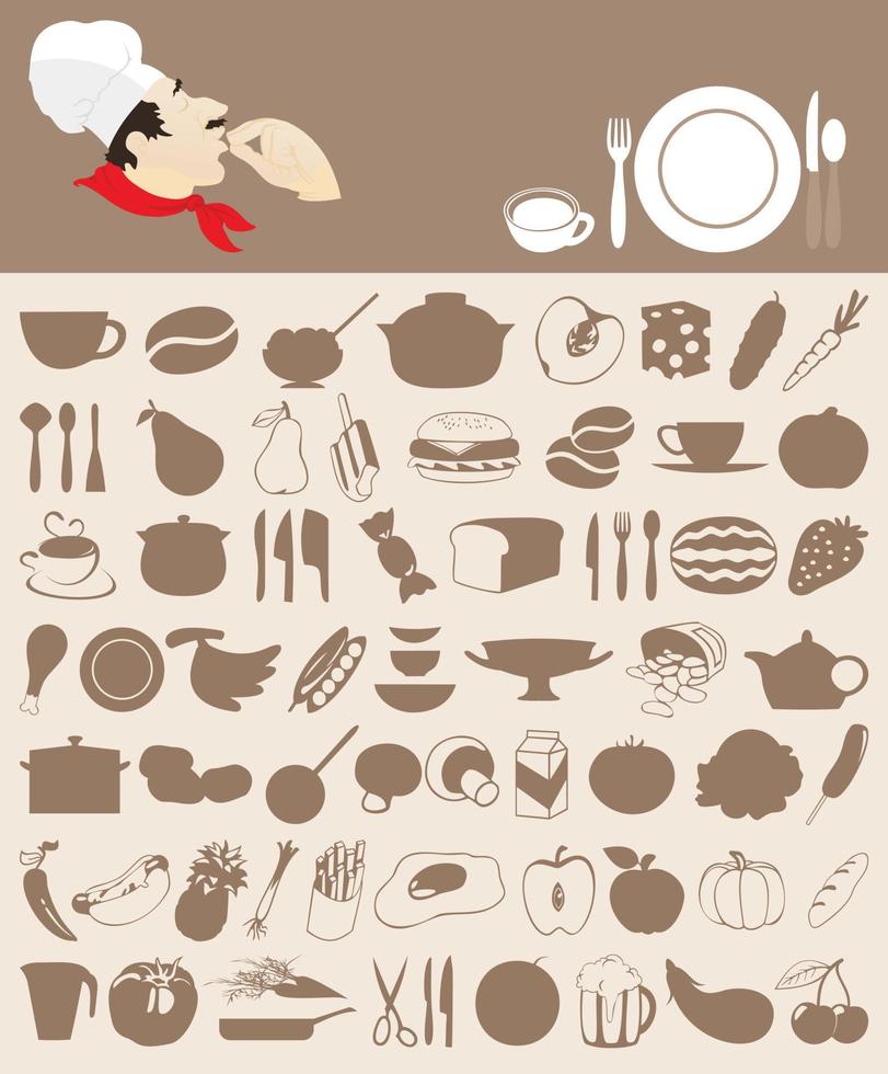 Set of icons of food. A vector illustration