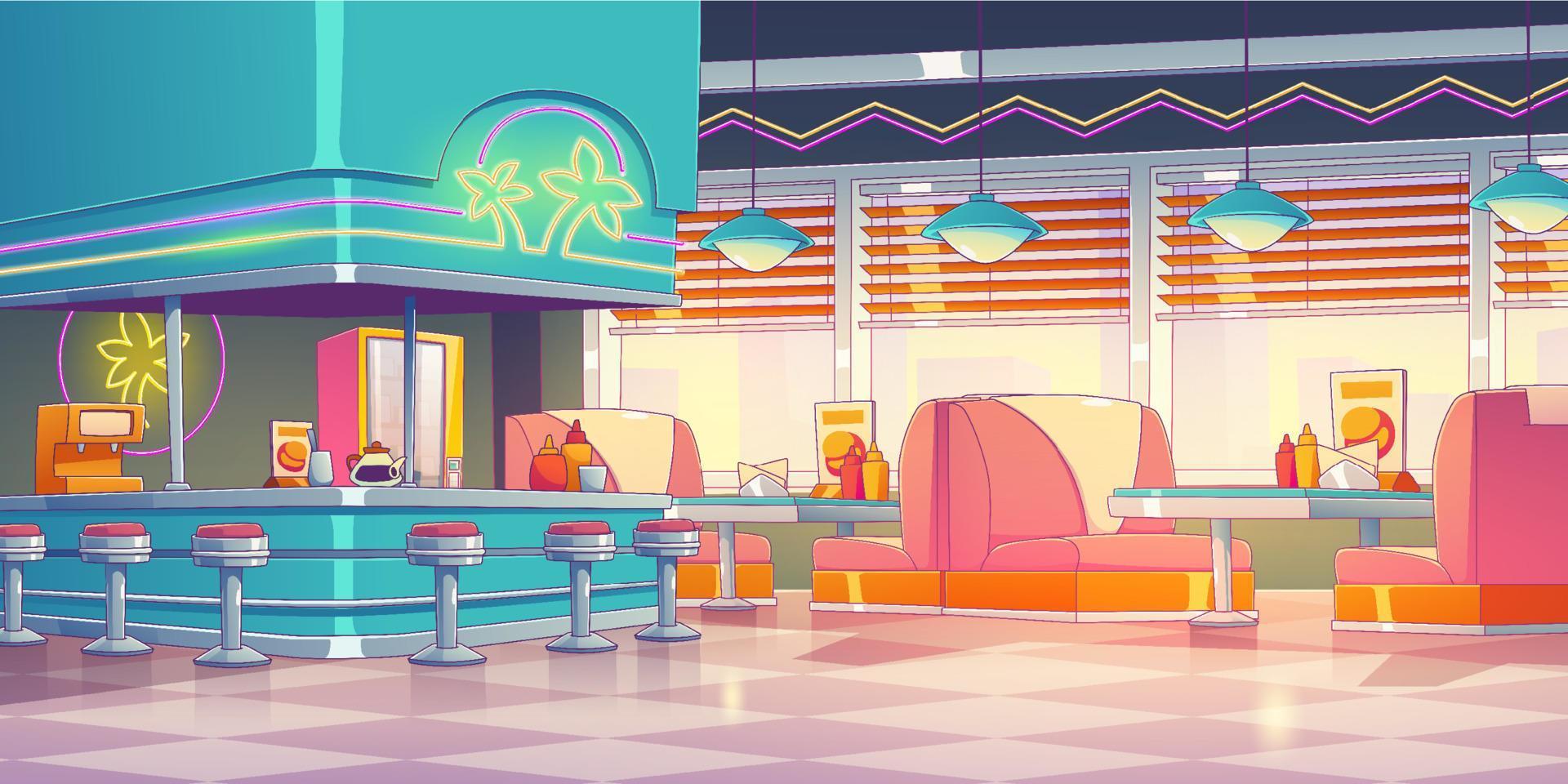 Retro restaurant, diner interior with bar counter vector