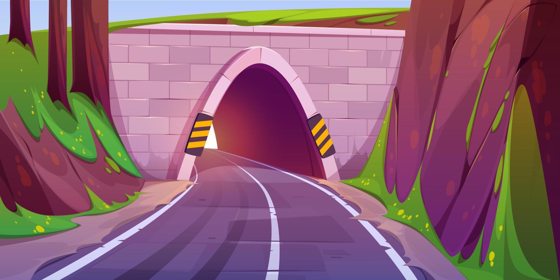 Cartoon road going through tunnel in mountain vector