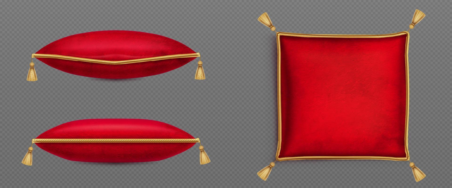 rojo terciopelo almohadas decorado oro cable borlas vector