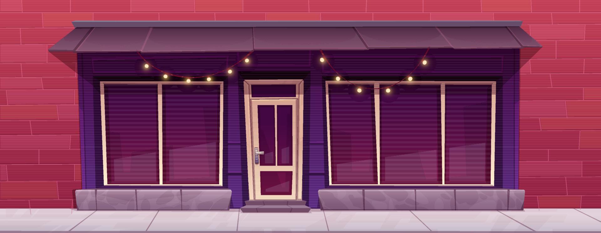 Shop facade with garland. Traditional store front vector