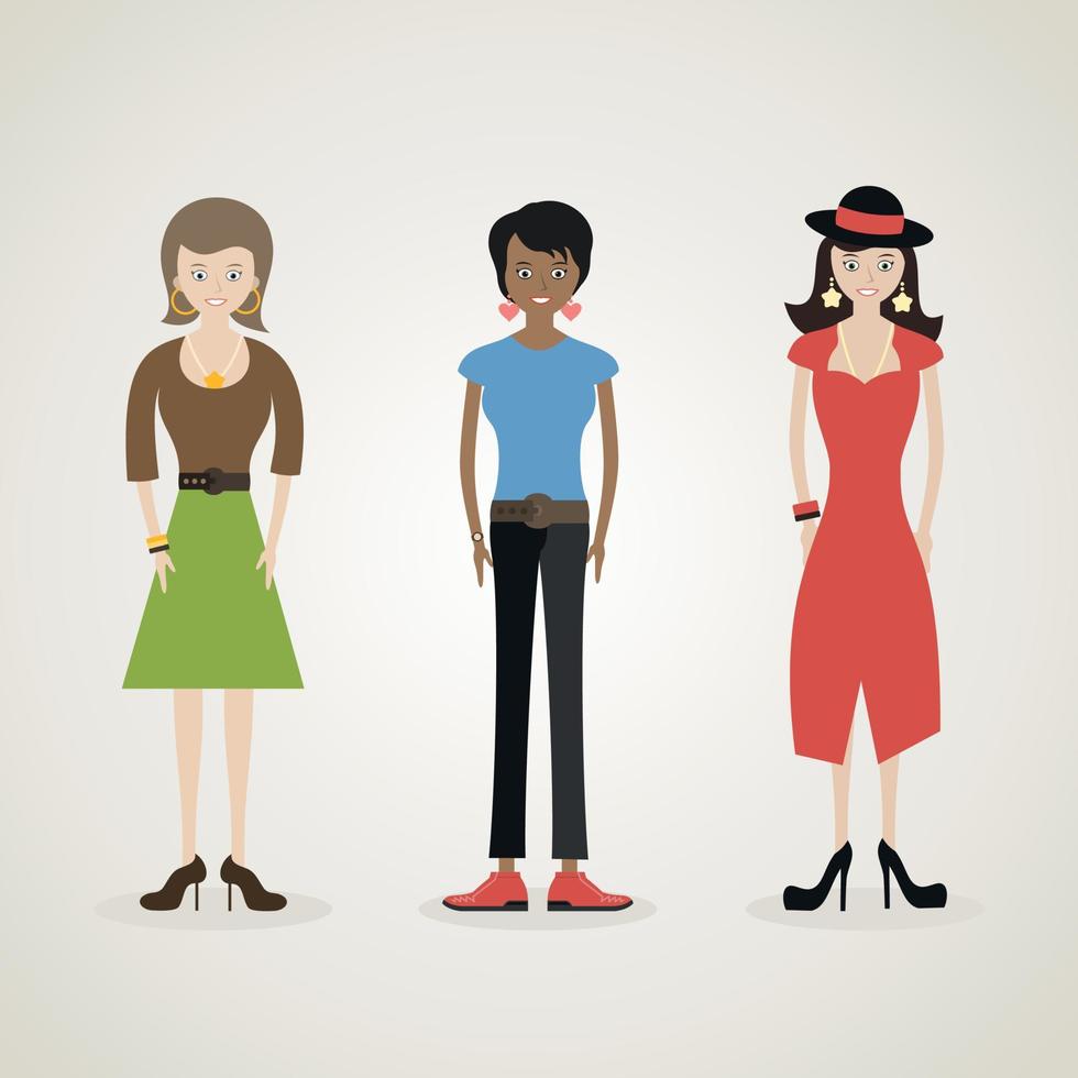 Female cartoon characters. Vector illustration