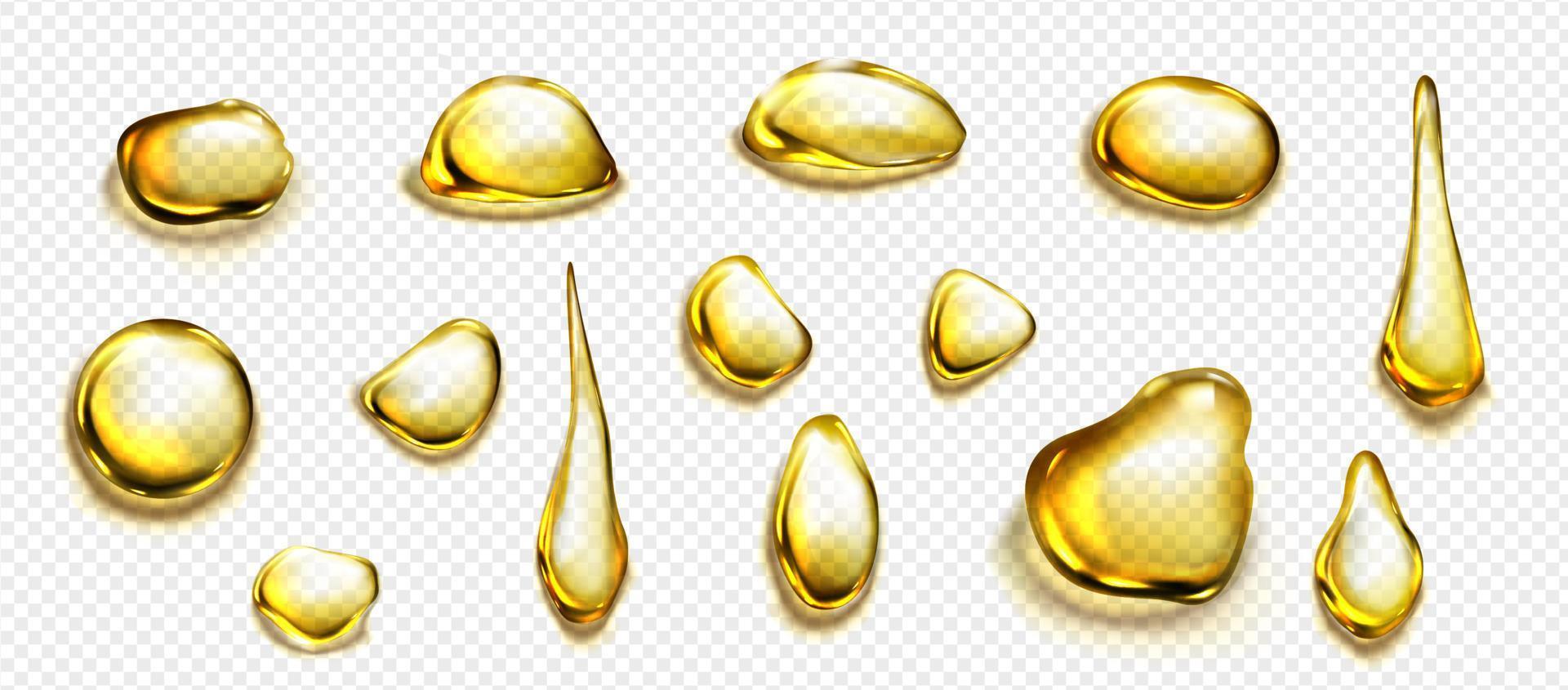 Golden drops and puddles of oil or liquid honey vector