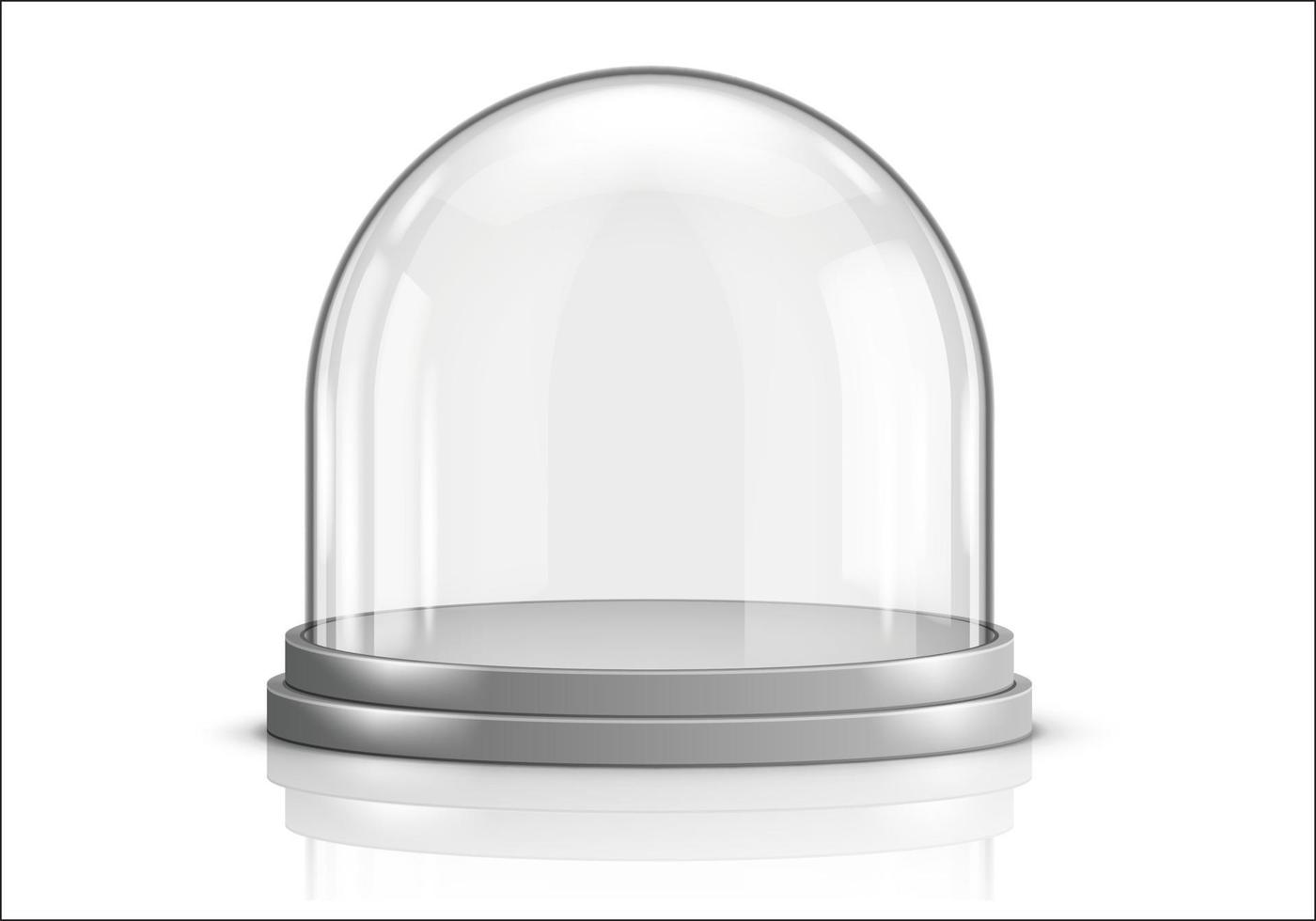 Glass dome and gray plastic tray realistic vector