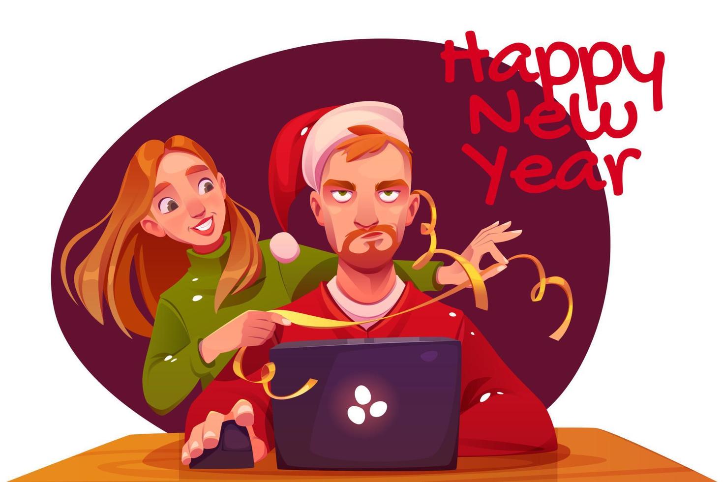 Happy New Year greeting card with funny characters vector