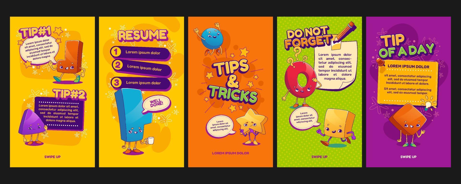 Social media stories with tips, tricks and advice vector
